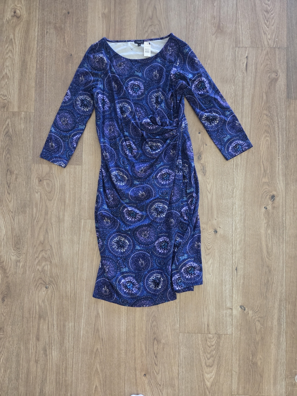 Talbots Blue Printed Ruched Midi Dress